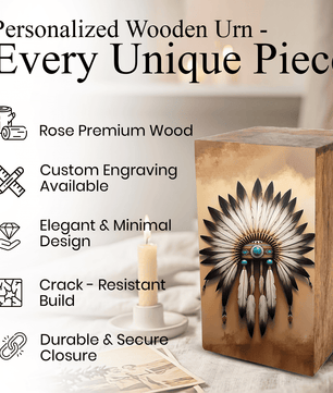Native American Urn For Ashes - Tribal Keepsake Urns Box For Male