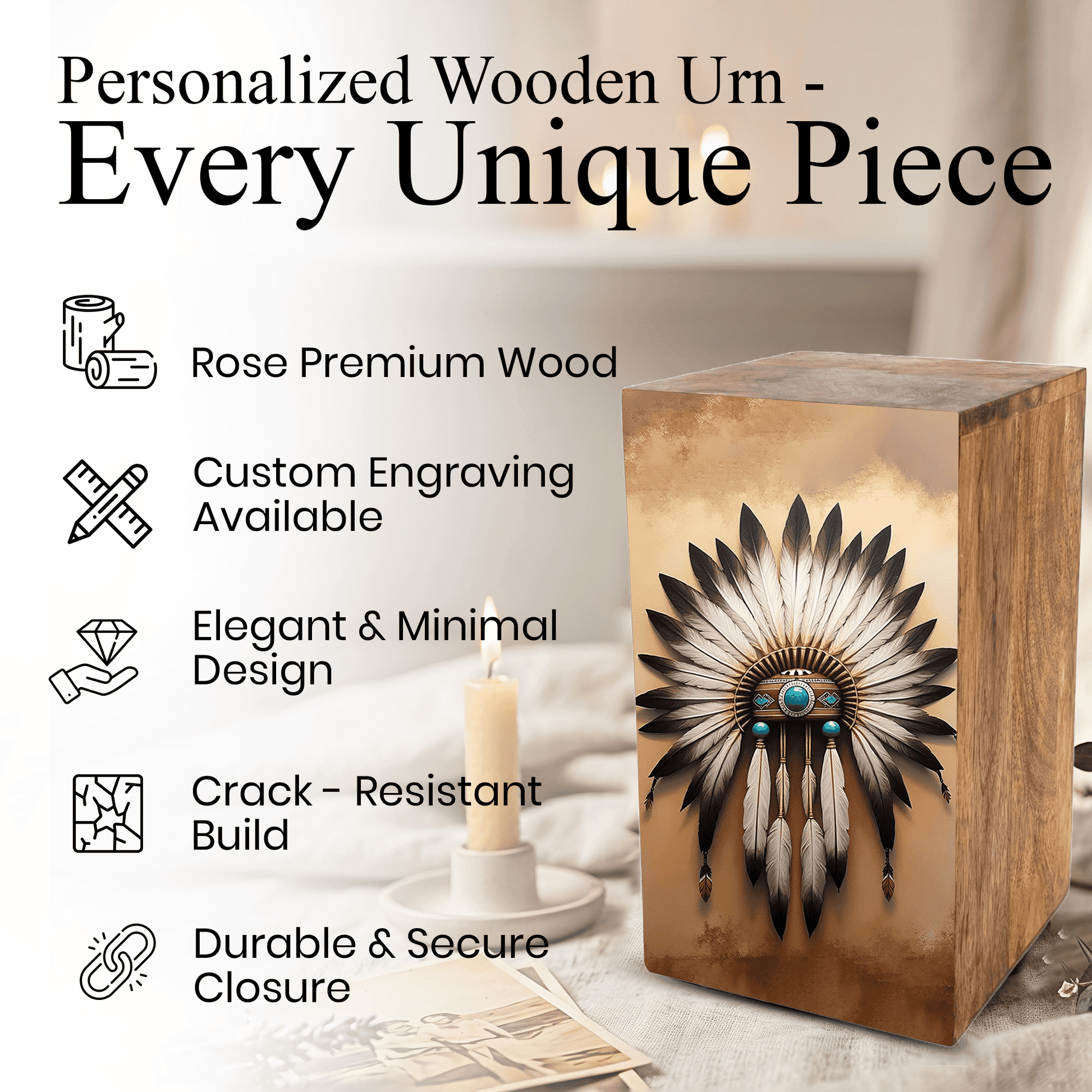 Native American Urn For Ashes - Tribal Keepsake Urns Box For Male