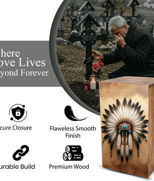Native American Urn For Ashes - Tribal Keepsake Urns Box For Male