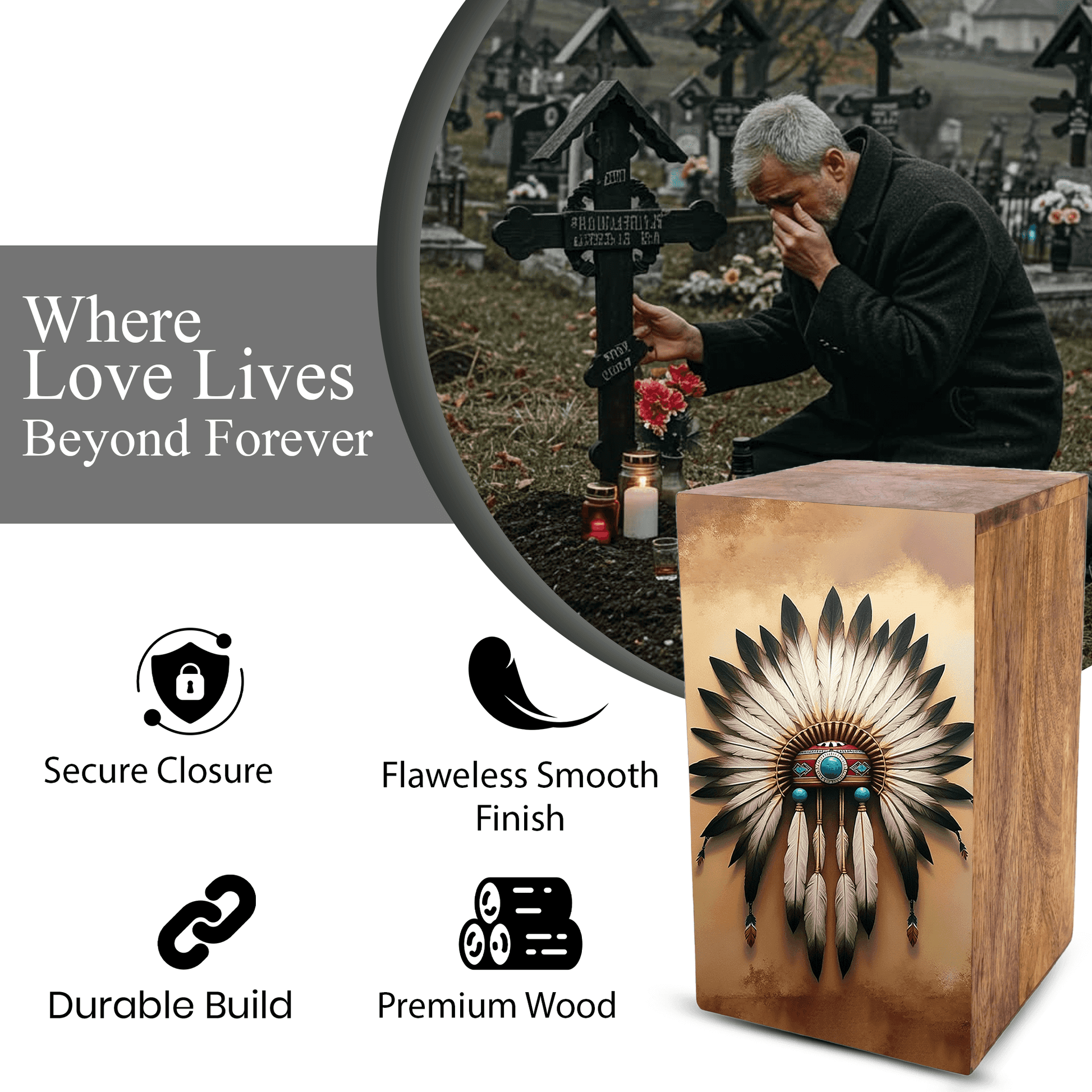 Native American Urn For Ashes - Tribal Keepsake Urns Box For Male