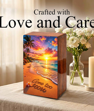 Sunset Beach Cremation Urn For Ashes - Gone Too Soon Keepsake Box For Cremains