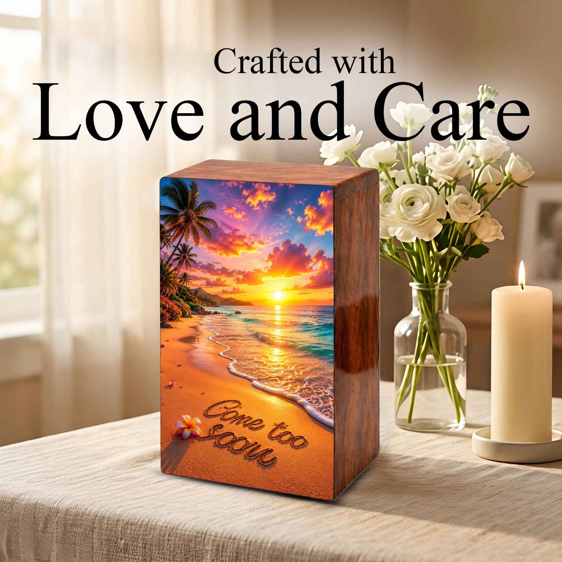 Sunset Beach Cremation Urn For Ashes - Gone Too Soon Keepsake Box For Cremains
