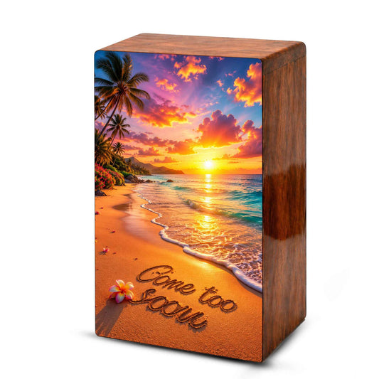 Sunset Beach Cremation Urn For Ashes - Gone Too Soon Keepsake Box For Cremains
