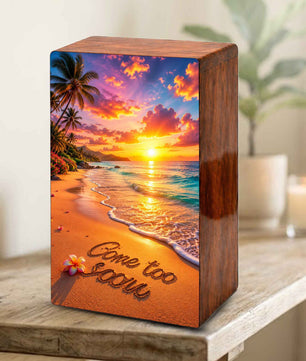 Sunset Beach Cremation Urn For Ashes - Gone Too Soon Keepsake Box For Cremains