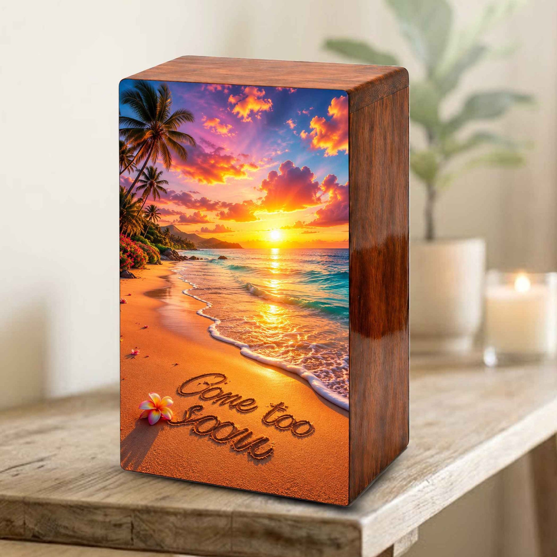Sunset Beach Cremation Urn For Ashes - Gone Too Soon Keepsake Box For Cremains