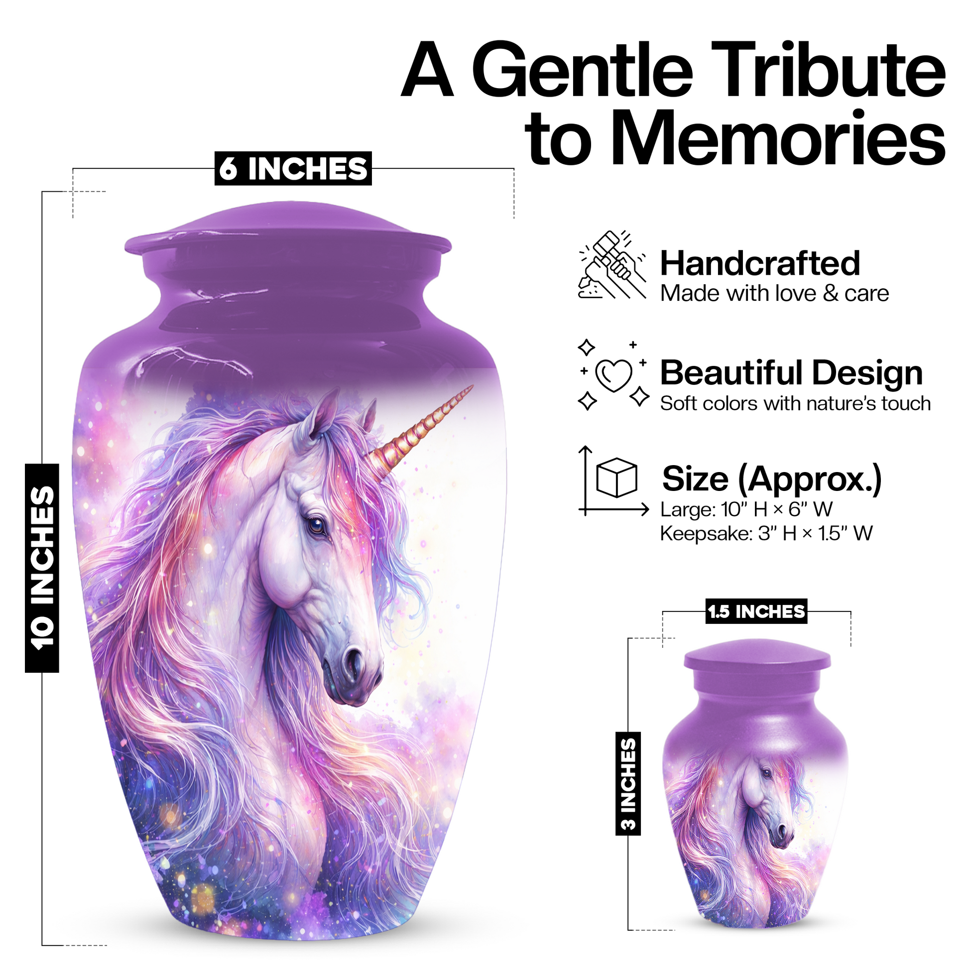 Unicorn Urn for Human Ashes, Custom Cremation Urn, Large Adult Memorial Urn
