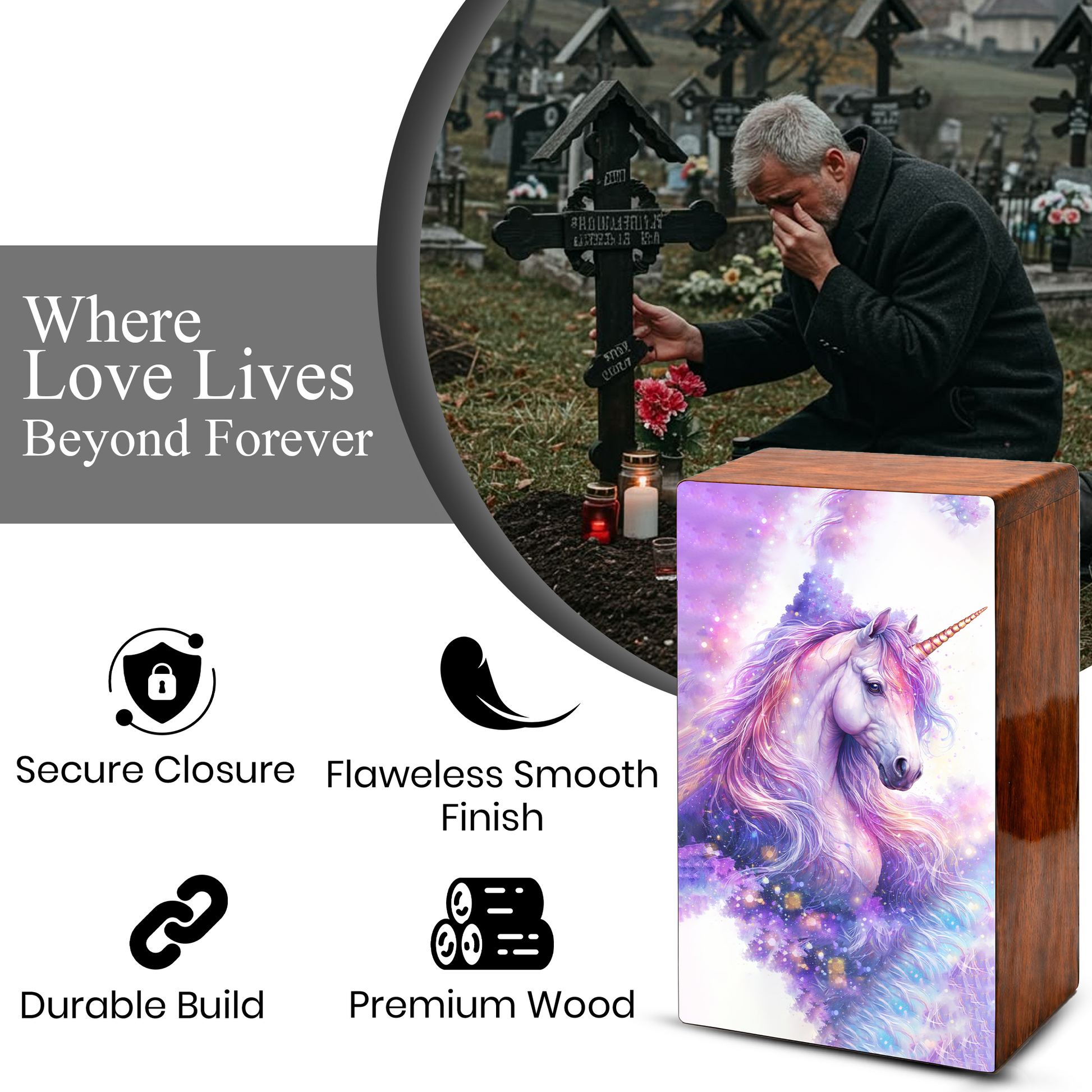 Purple Unicorn Urn for Ashes - Fairy Unicorn  Cremation Keepsake Urns Box