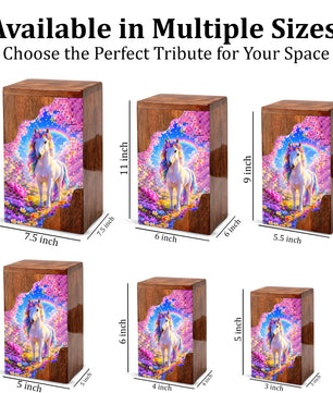Unicorn Wooden Cremation Urn – Personalized Memorial Urn for Human Ashes | Rainbow Fantasy Wooden Urn