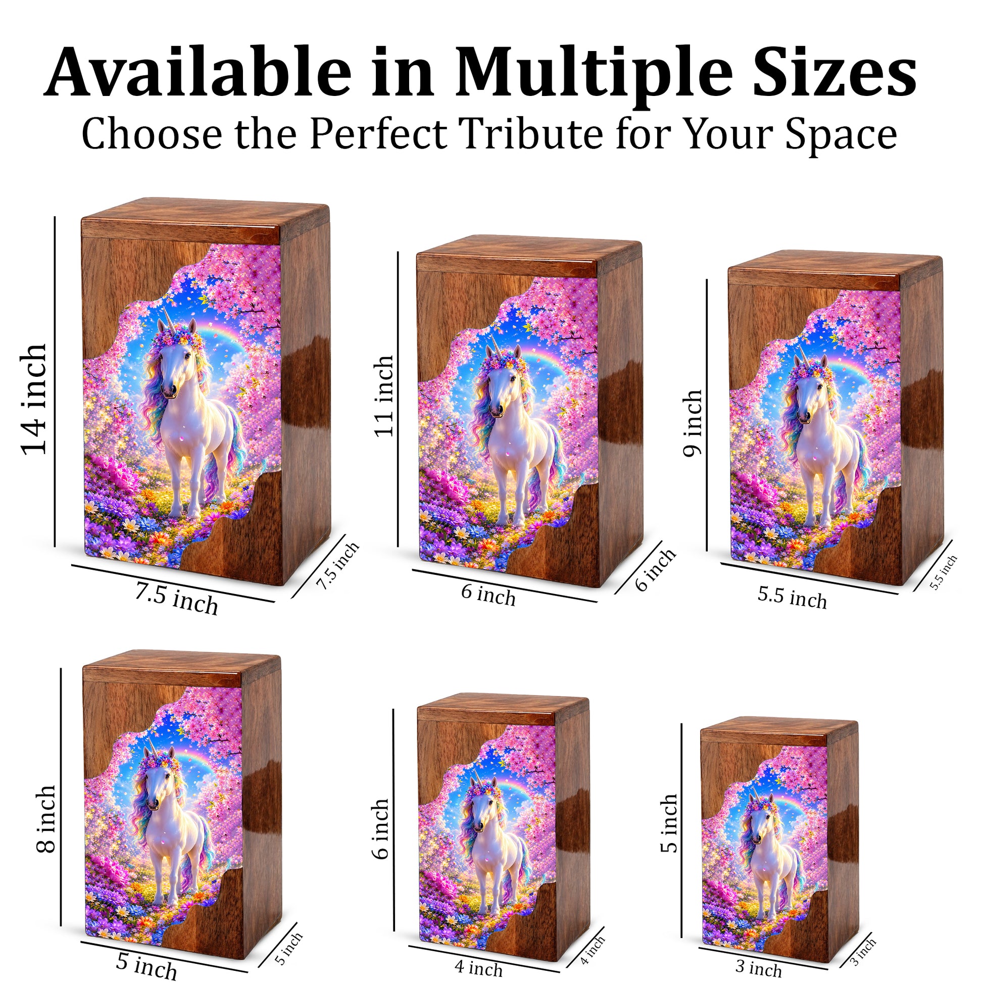 Unicorn Wooden Cremation Urn – Personalized Memorial Urn for Human Ashes | Rainbow Fantasy Wooden Urn