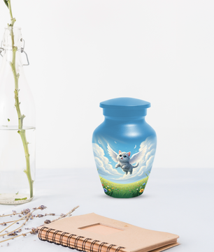 Personalized Angel Cat Urn for Ashes –  Metal Pet Memorial Urns for Cat Ash |  Rainbow Bridge Cat Loss Gift