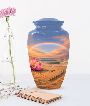 Beach Rainbow  Memorial Urn for Ashes – Custom Ocean  Keepsake Urns for Mom & Dad