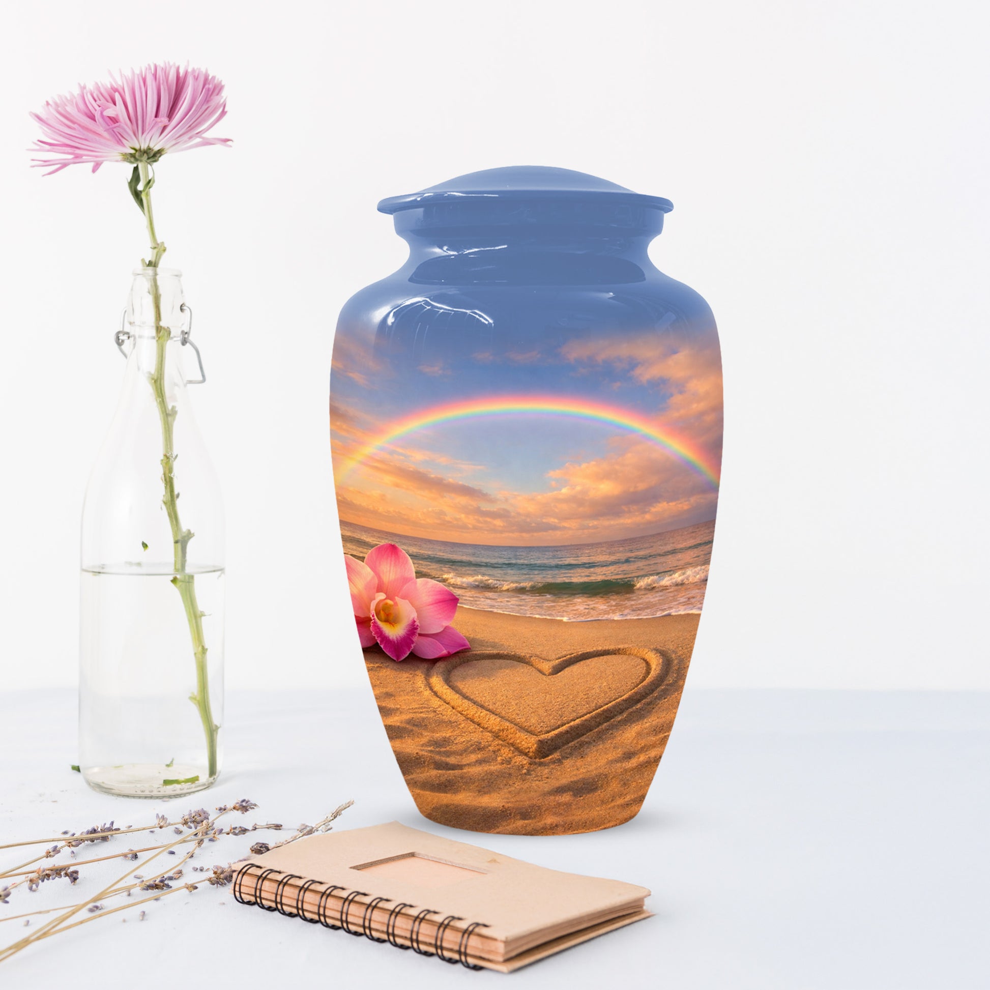 Beach Rainbow  Memorial Urn for Ashes – Custom Ocean  Keepsake Urns for Mom & Dad