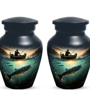 Fisherman Urn for Ashes -  Personalized Gone Fishing Memorial | Custom Cremation Urns for Dad