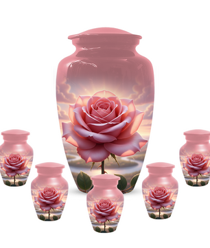 Pink Rose Memorial Urn | Custom Cremation Flower Urn for Human Ashes