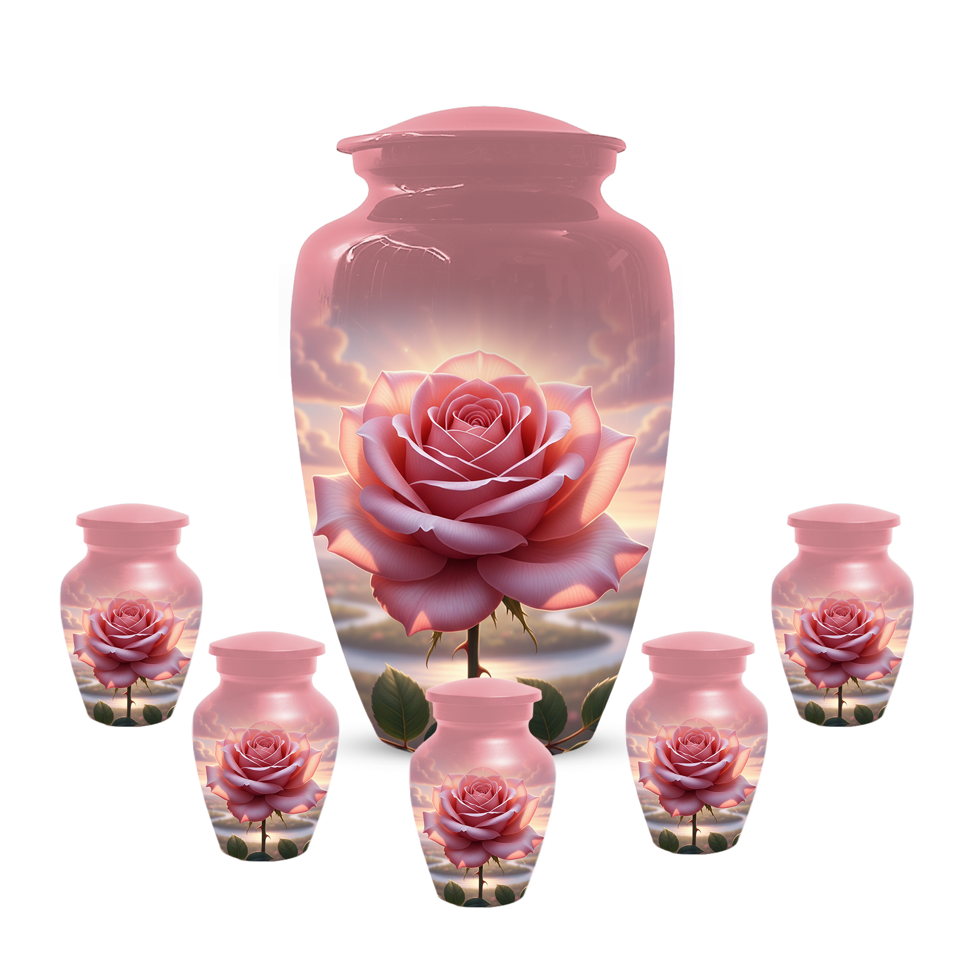 Pink Rose Memorial Urn | Custom Cremation Flower Urn for Human Ashes