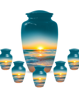 Beach Sunset Memorial Urn for Human Ashes, Ocean Cremation Urn