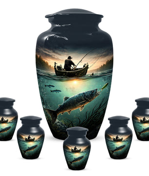 Fisherman Urn for Ashes -  Personalized Gone Fishing Memorial | Custom Cremation Urns for Dad