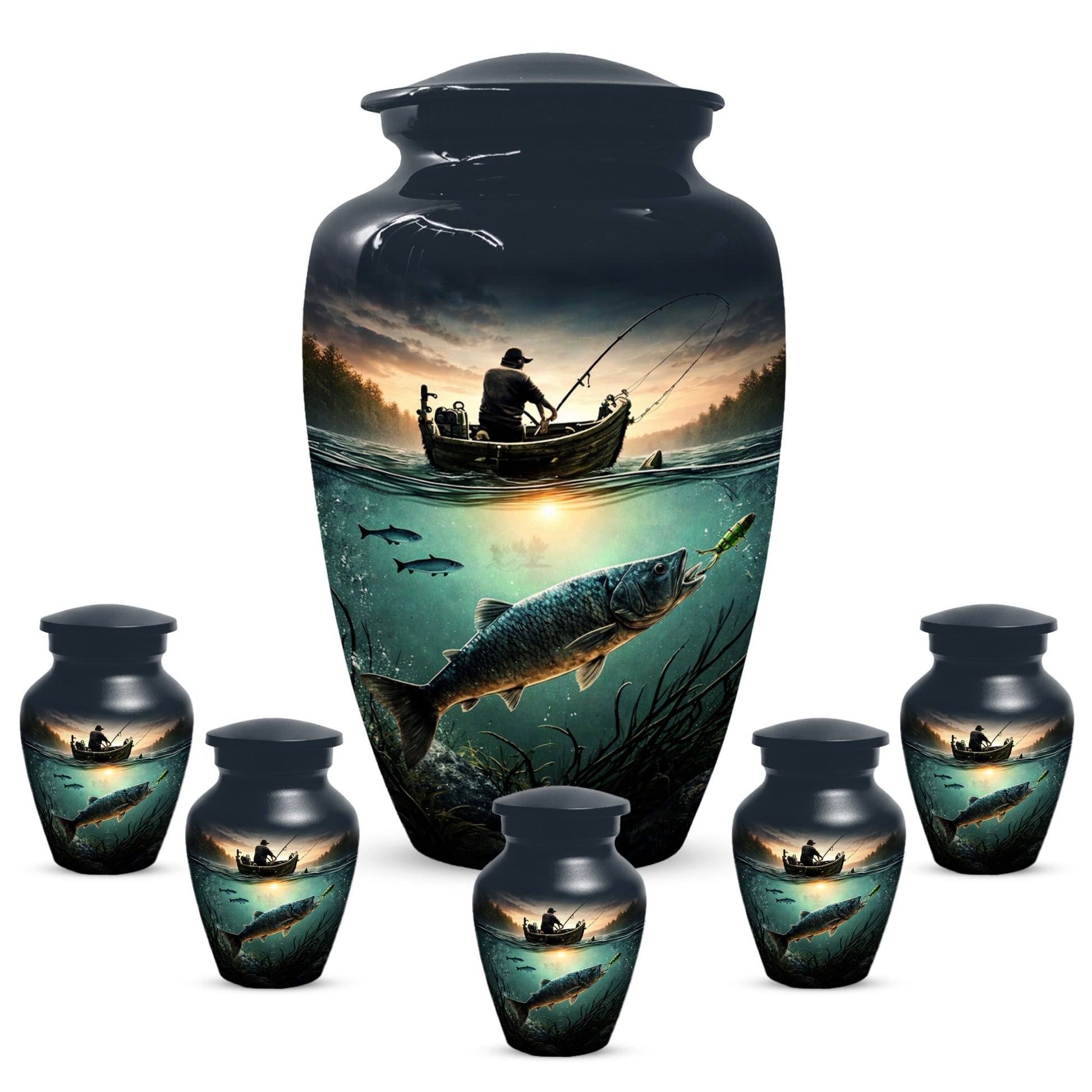 Fisherman Urn for Ashes -  Personalized Gone Fishing Memorial | Custom Cremation Urns for Dad