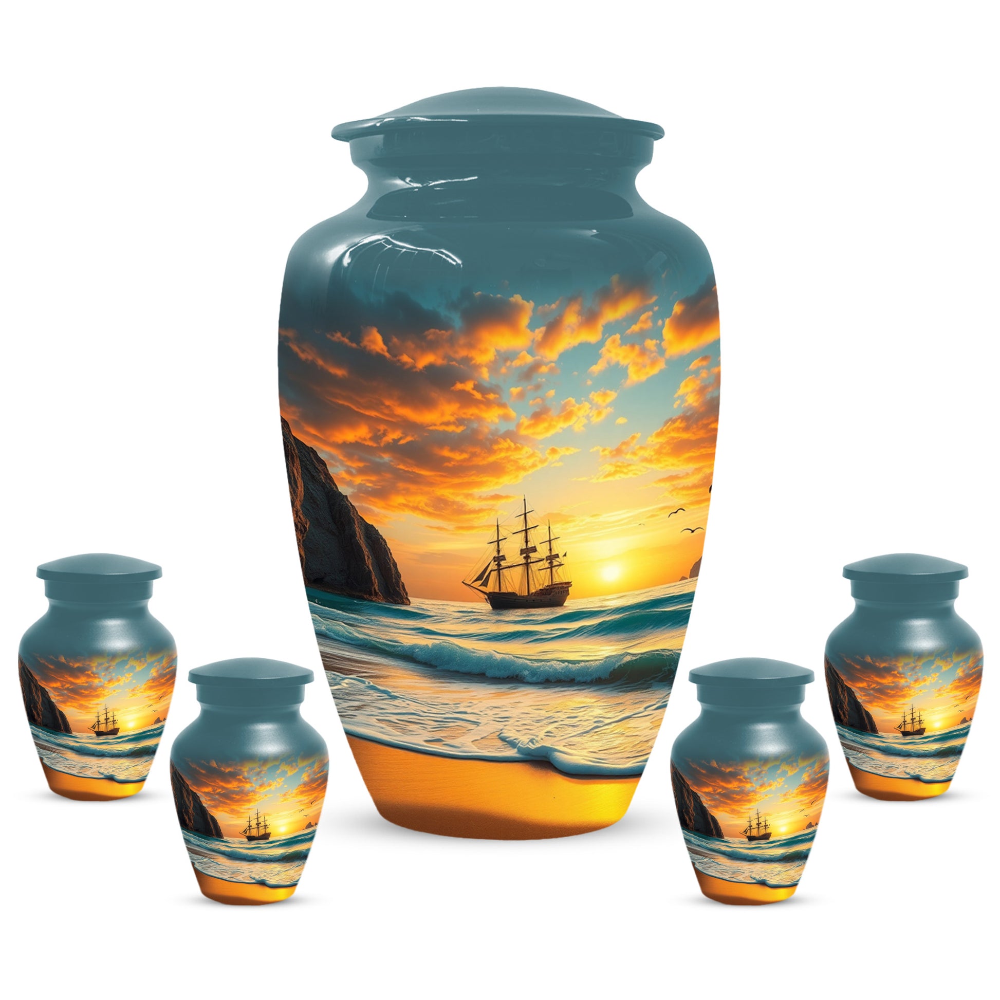 Beach Urn for Mom – Custom Ocean Sunset Cremation Urns for Ashes | Coastal Memorial Keepsake for Female
