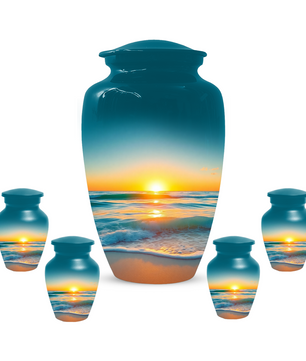 Beach Sunset Memorial Urn for Human Ashes, Ocean Cremation Urn