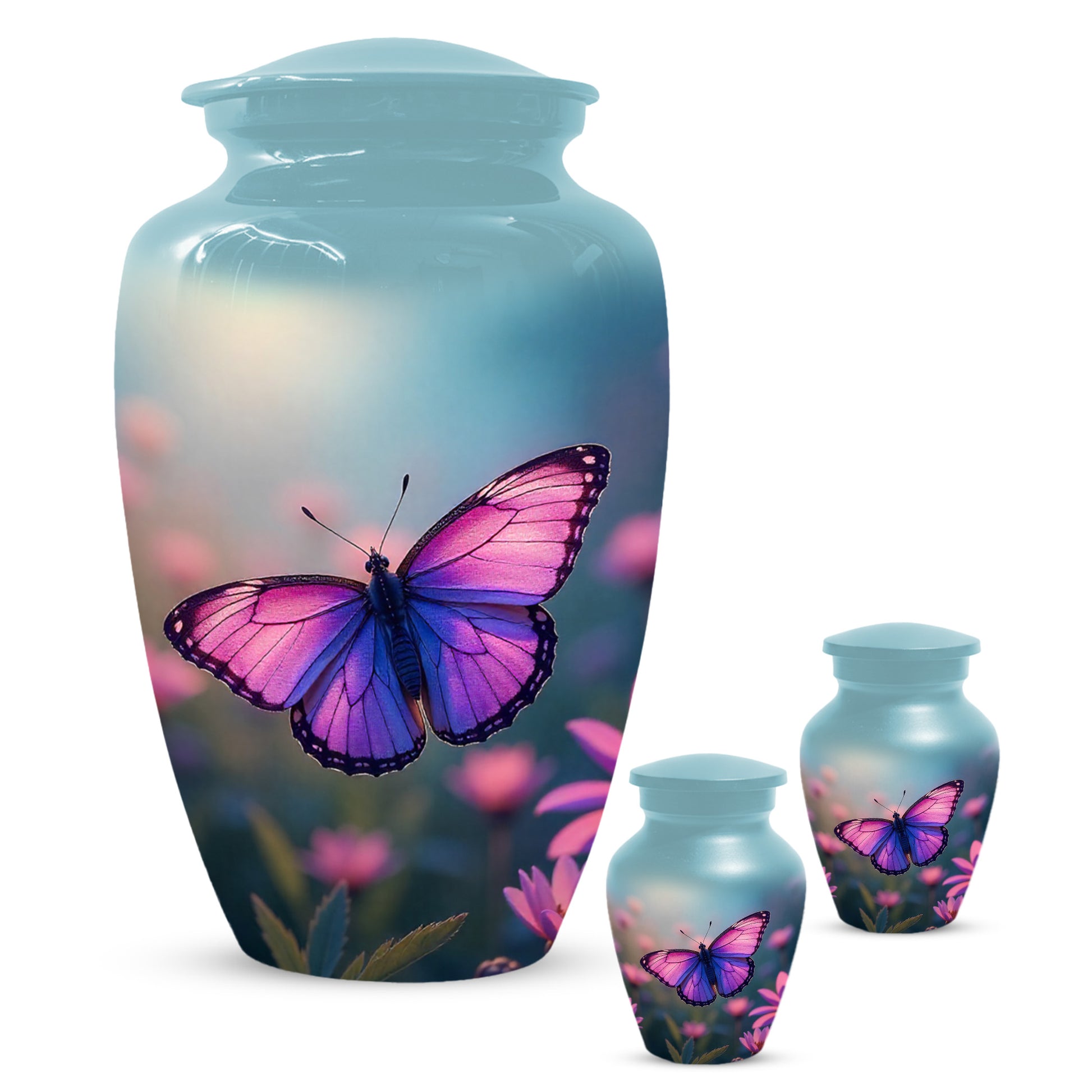 Purple Pink Butterfly Urn for Human Ashes | Elegant Purple Pink Butterfly Cremation Urn for Adult Ashes
