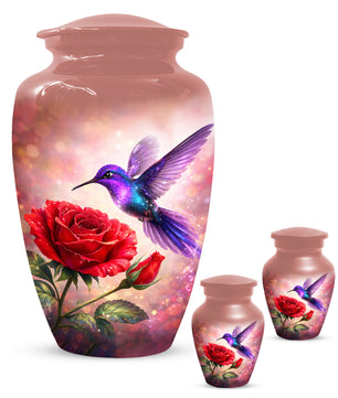 Personalized Hummingbird & Rose Urn for Mom – Custom Rose Cremation Urns for Ashes