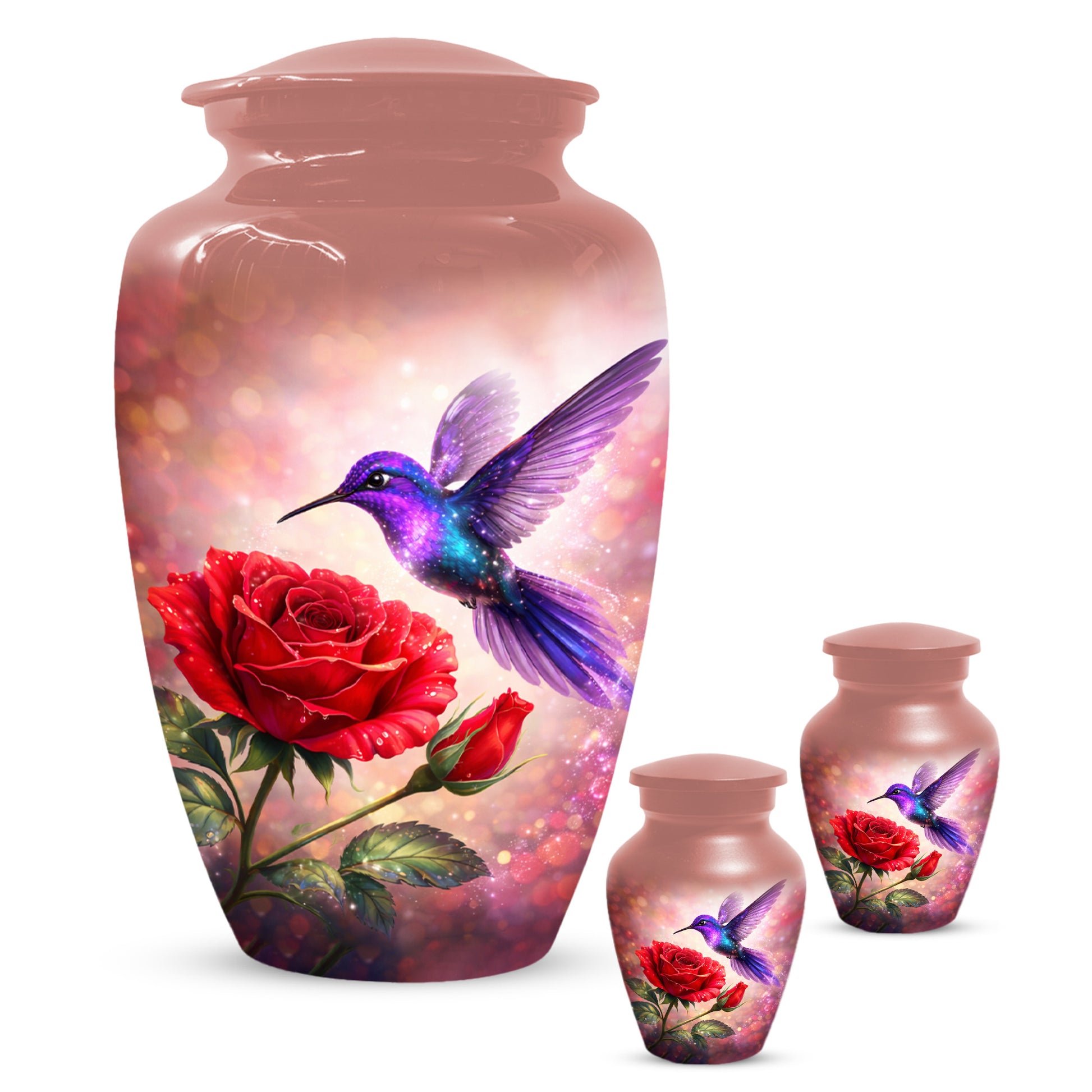 Personalized Hummingbird & Rose Urn for Mom – Custom Rose Cremation Urns for Ashes