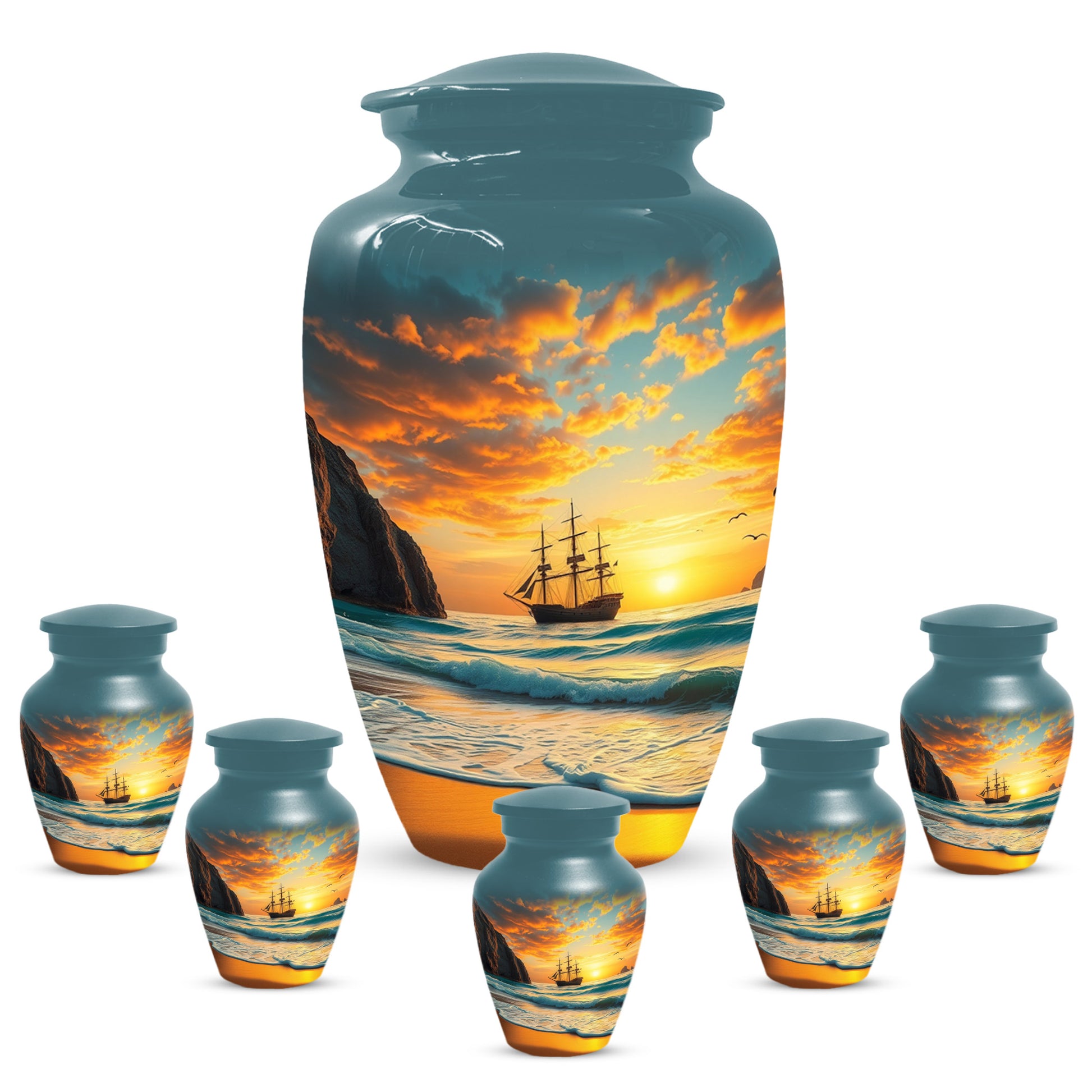 Beach Urn for Mom – Custom Ocean Sunset Cremation Urns for Ashes | Coastal Memorial Keepsake for Female