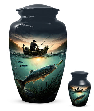 Fisherman Urn for Ashes -  Personalized Gone Fishing Memorial | Custom Cremation Urns for Dad