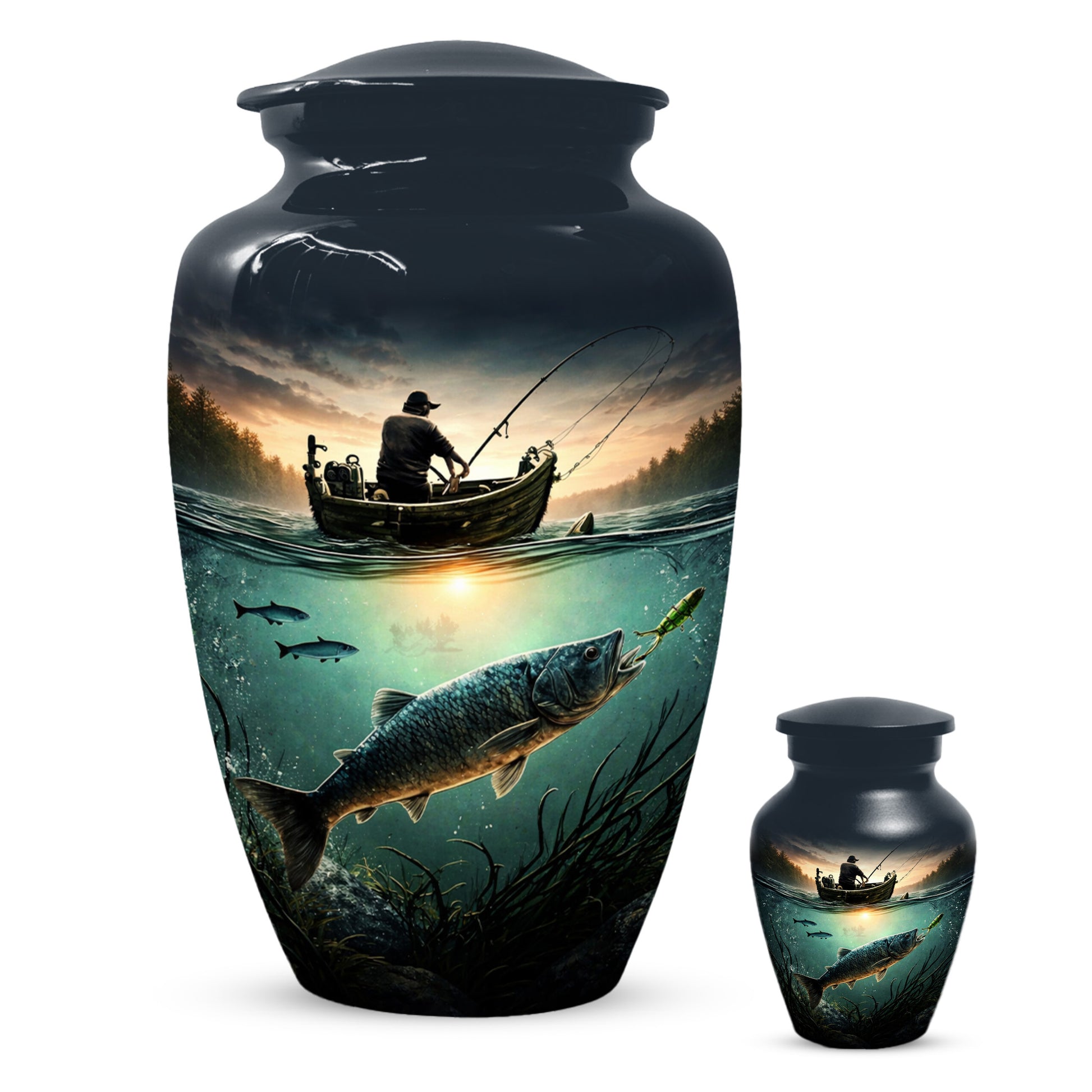 Fisherman Urn for Ashes -  Personalized Gone Fishing Memorial | Custom Cremation Urns for Dad