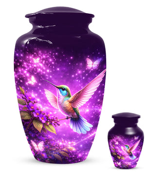 Personalized Purple Hummingbird Urn for Mom – Custom Hummingbird Cremation Urn for Ashes, Butterfly Memorial Urn for Women,