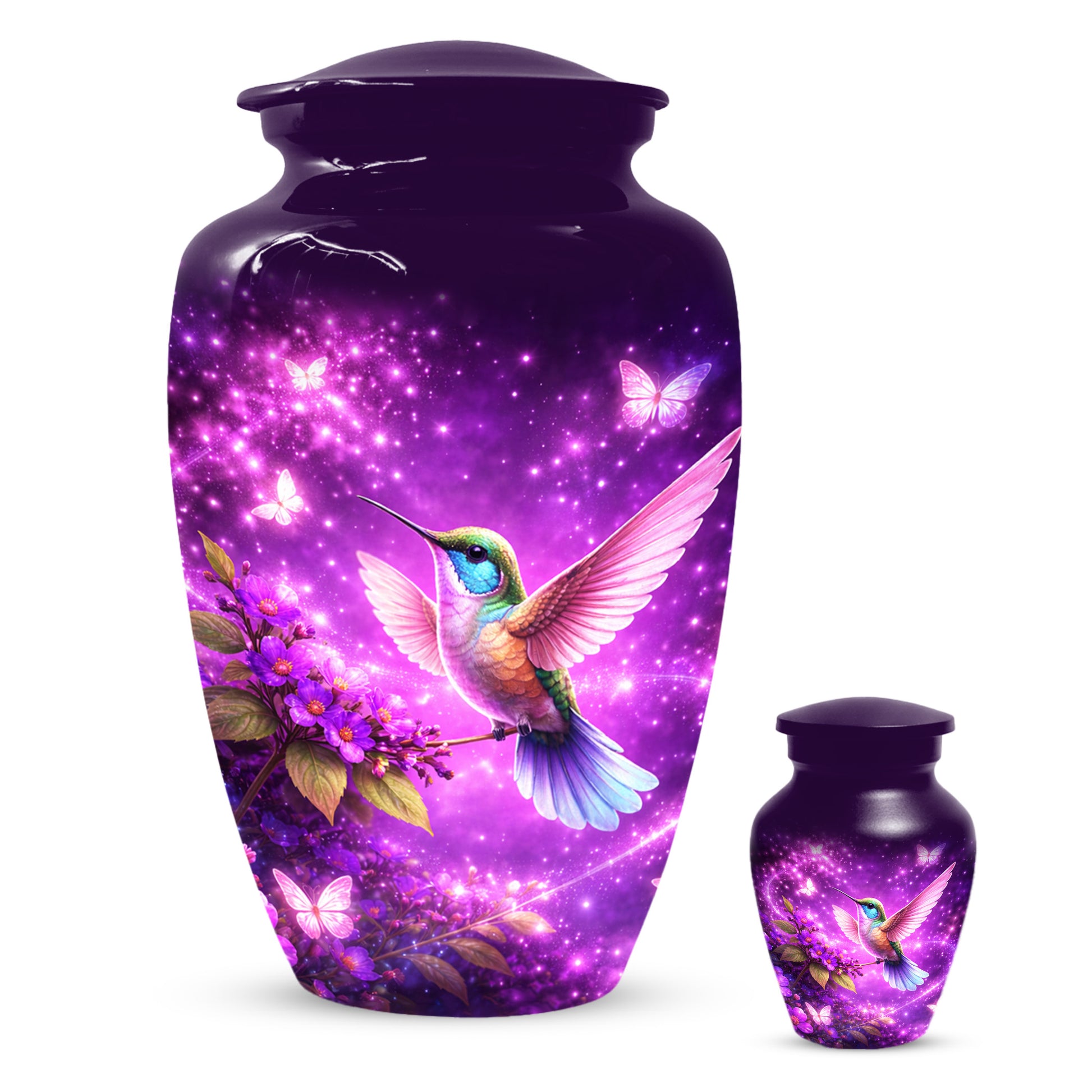 Personalized Purple Hummingbird Urn for Mom – Custom Hummingbird Cremation Urn for Ashes, Butterfly Memorial Urn for Women,