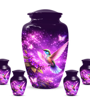 Personalized Purple Hummingbird Urn for Mom – Custom Hummingbird Cremation Urn for Ashes, Butterfly Memorial Urn for Women,