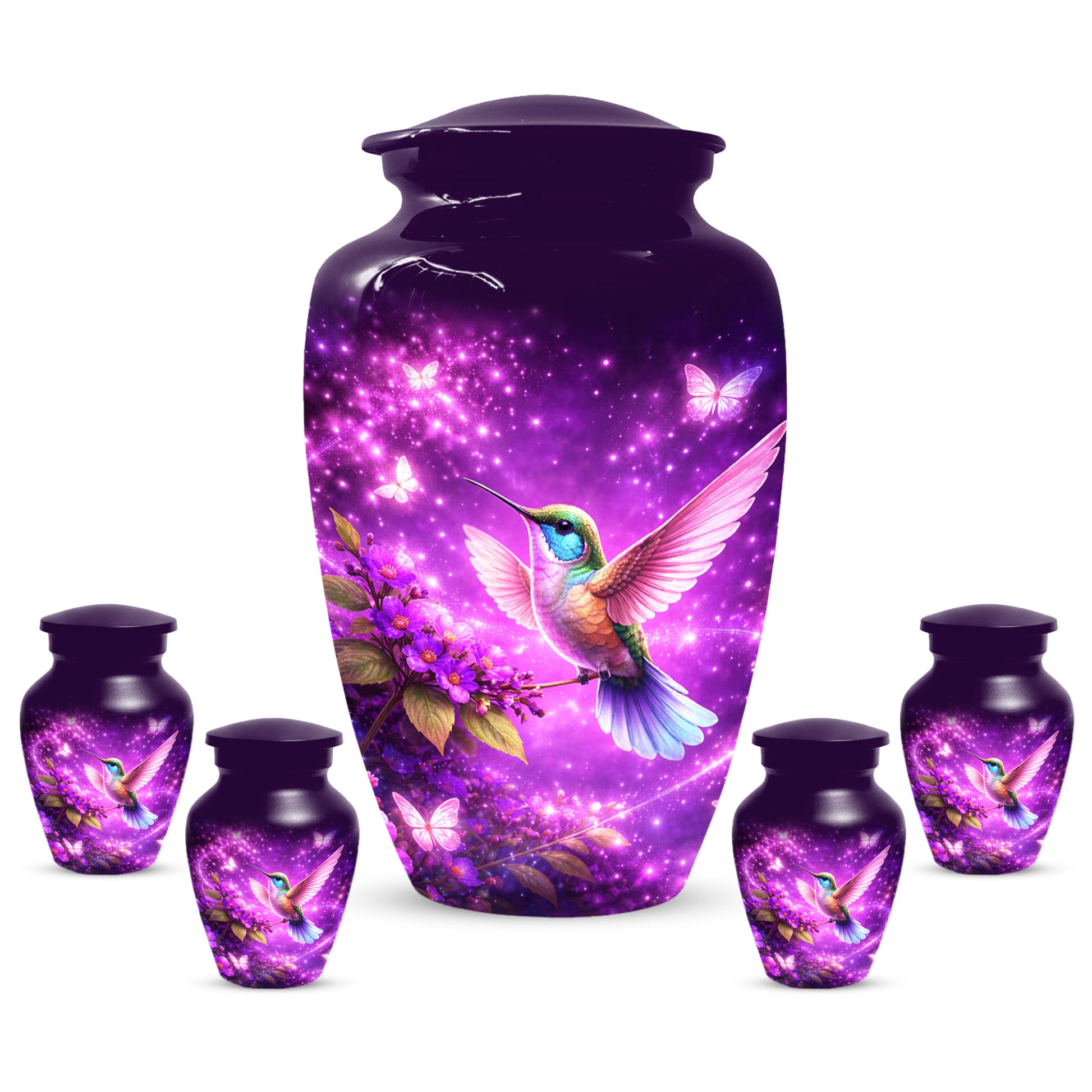 Personalized Purple Hummingbird Urn for Mom – Custom Hummingbird Cremation Urn for Ashes, Butterfly Memorial Urn for Women,