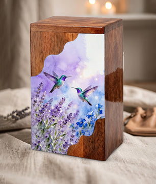 Hummingbird Cremation Urn for Mom – Custom Wooden Memorial Urn Box for Ashes,
