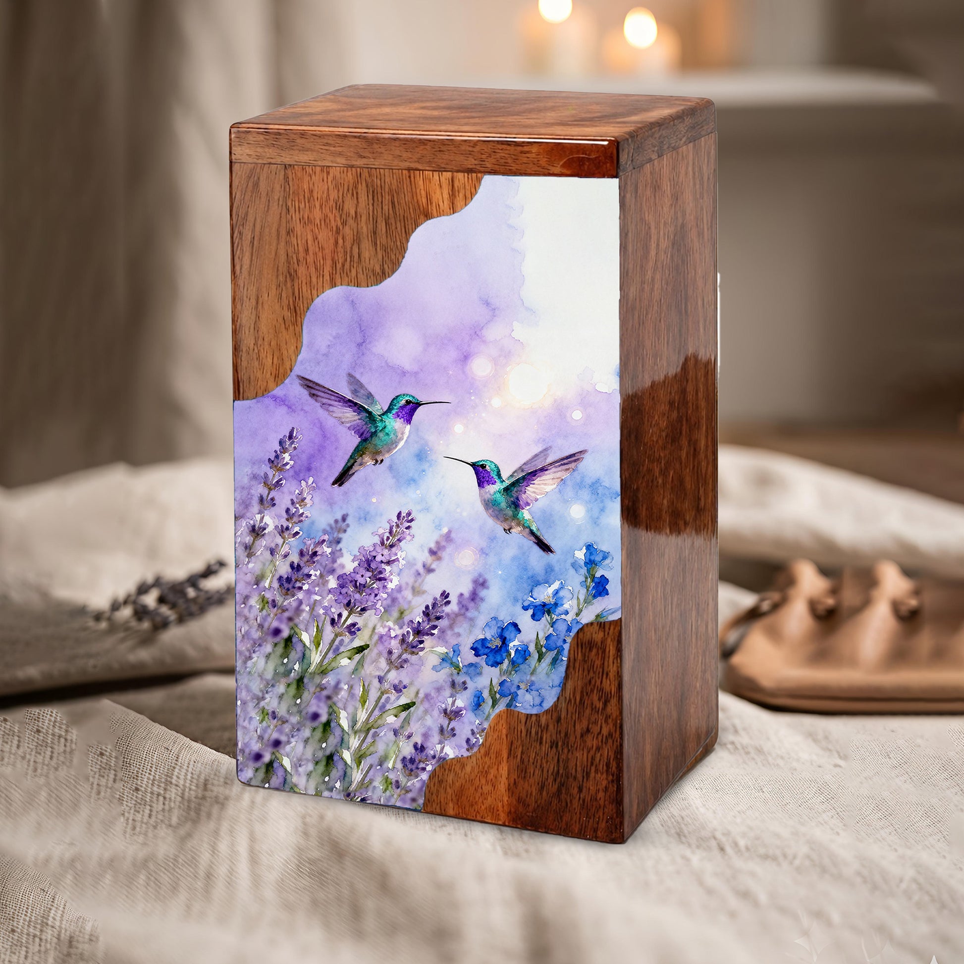 Hummingbird Cremation Urn for Mom – Custom Wooden Memorial Urn Box for Ashes,