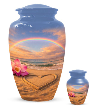 Beach Rainbow  Memorial Urn for Ashes – Custom Ocean  Keepsake Urns for Mom & Dad
