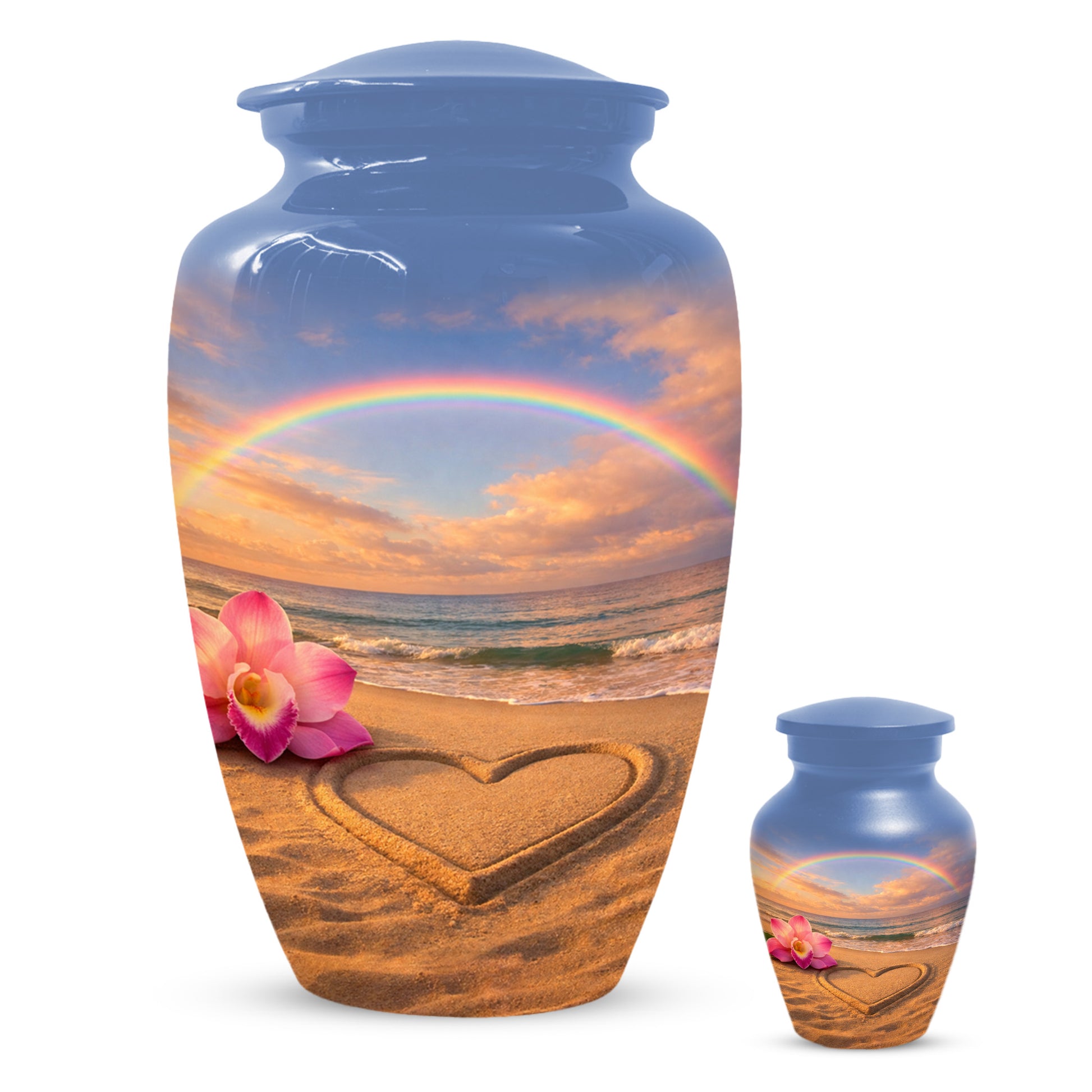 Beach Rainbow  Memorial Urn for Ashes – Custom Ocean  Keepsake Urns for Mom & Dad