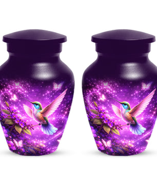 Personalized Purple Hummingbird Urn for Mom – Custom Hummingbird Cremation Urn for Ashes, Butterfly Memorial Urn for Women,