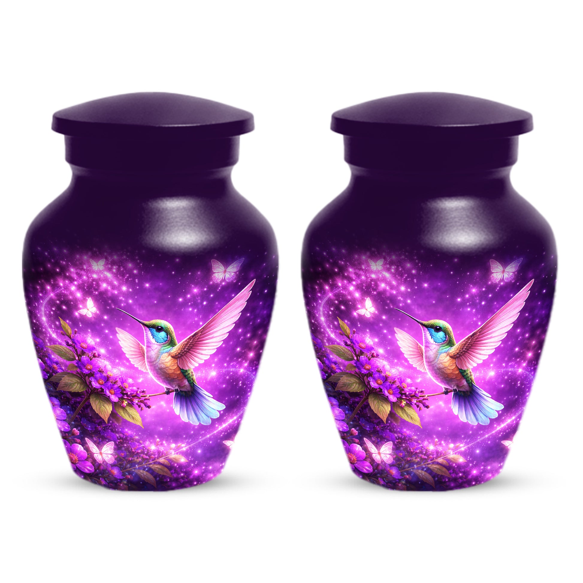 Personalized Purple Hummingbird Urn for Mom – Custom Hummingbird Cremation Urn for Ashes, Butterfly Memorial Urn for Women,
