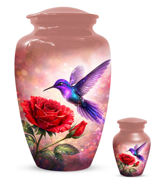 Personalized Hummingbird & Rose Urn for Mom – Custom Rose Cremation Urns for Ashes