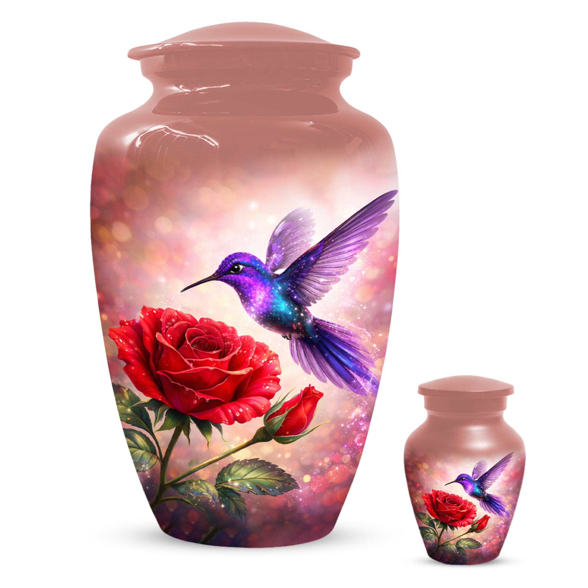 Personalized Hummingbird & Rose Urn for Mom – Custom Rose Cremation Urns for Ashes