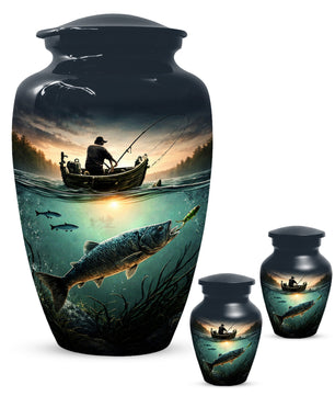 Fisherman Urn for Ashes -  Personalized Gone Fishing Memorial | Custom Cremation Urns for Dad