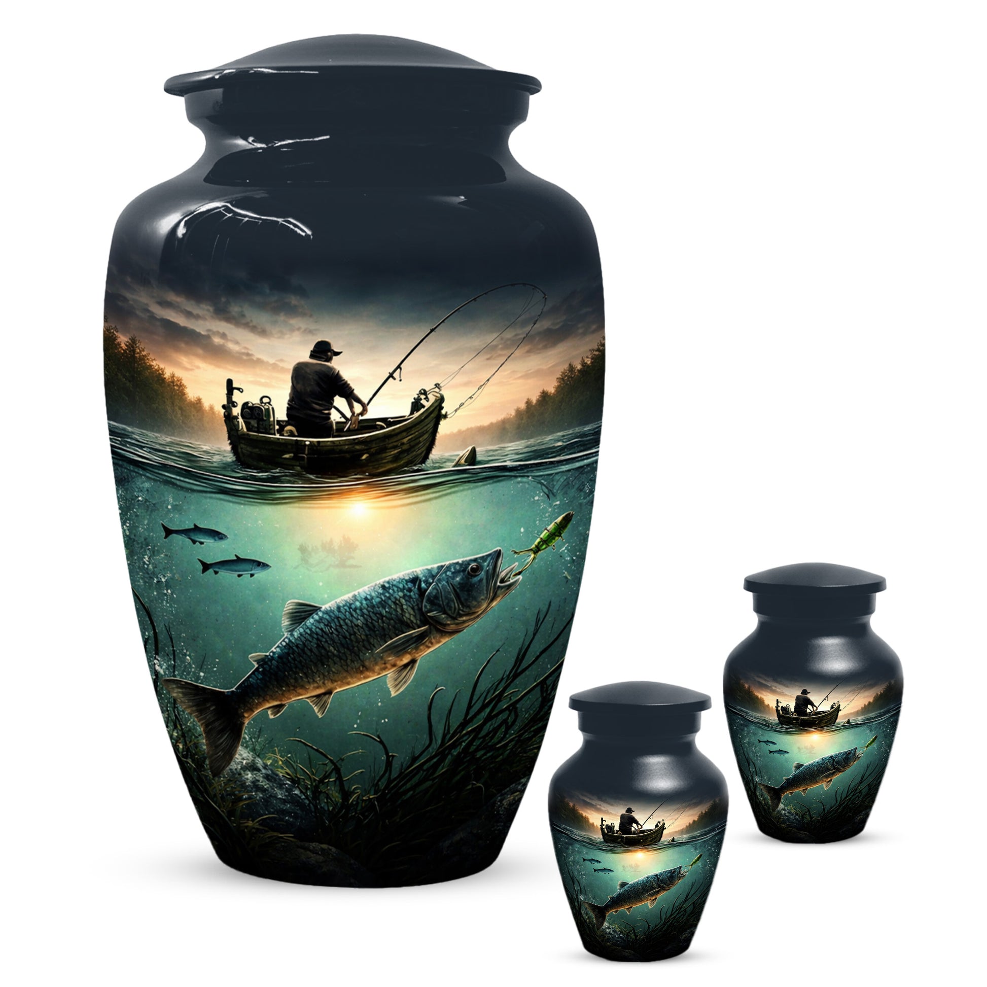 Fisherman Urn for Ashes -  Personalized Gone Fishing Memorial | Custom Cremation Urns for Dad