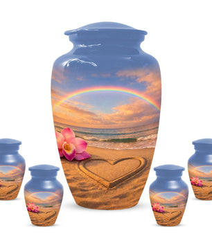 Beach Rainbow  Memorial Urn for Ashes – Custom Ocean  Keepsake Urns for Mom & Dad