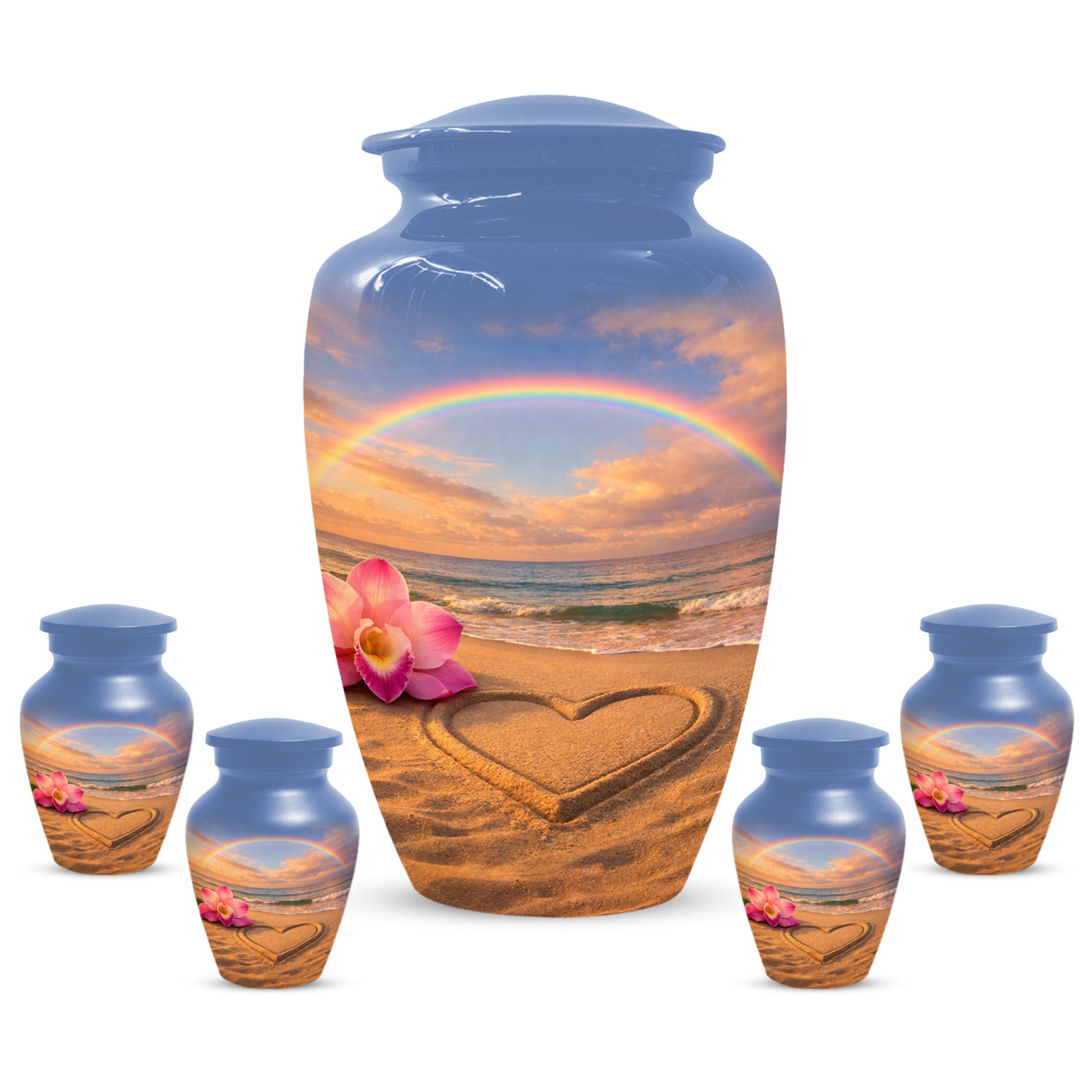 Beach Rainbow  Memorial Urn for Ashes – Custom Ocean  Keepsake Urns for Mom & Dad