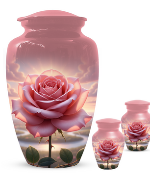 Pink Rose Memorial Urn | Custom Cremation Flower Urn for Human Ashes