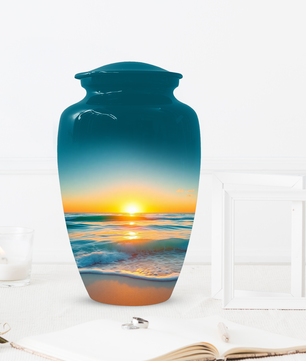 Beach Sunset Memorial Urn for Human Ashes, Ocean Cremation Urn