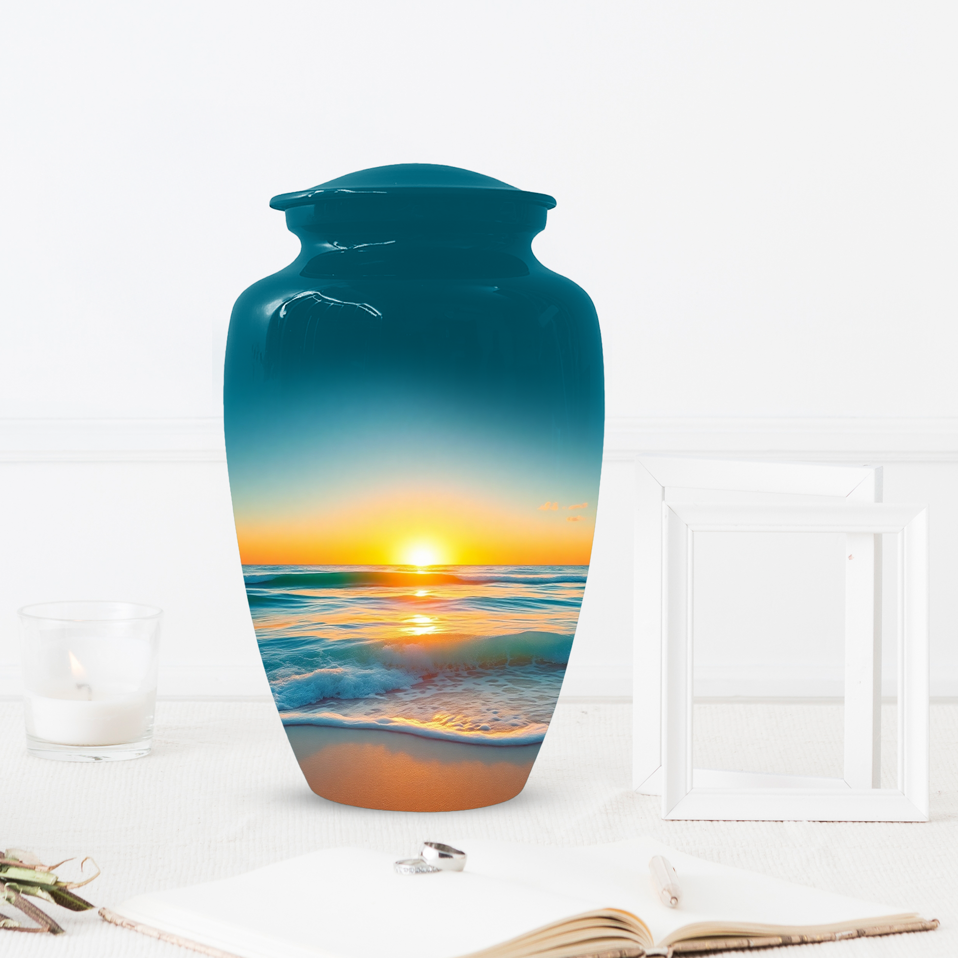 Beach Sunset Memorial Urn for Human Ashes, Ocean Cremation Urn