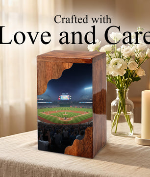 Baseball Cremation Urn for Dad – Custom Wooden Memorial Urn Box for Ashes
